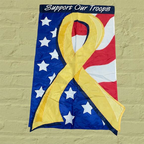 44" Support Our Troops Flag Yellow Ribbon Patriotic Red White Blue USA Military - Picture 1 of 8